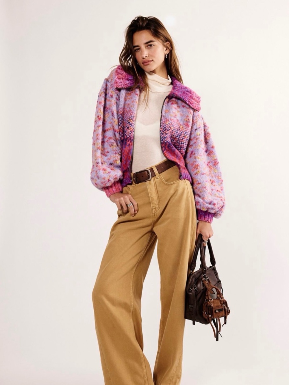 Free People Orchid Berry  Sugar. and Sweets Knit Bomber Jacket. Wool & Alpaca